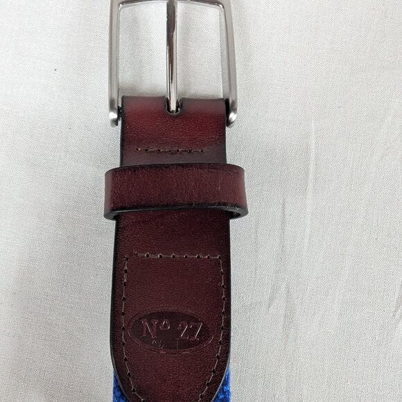 Kids Lacrosse Belt Brown Leather Blue Canvas Solid Brass Sports Team Sz 28 - Picture 8 of 8